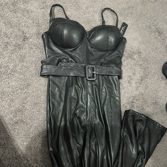 Black faux leather jumpsuit NWT - Picture 1 of 5